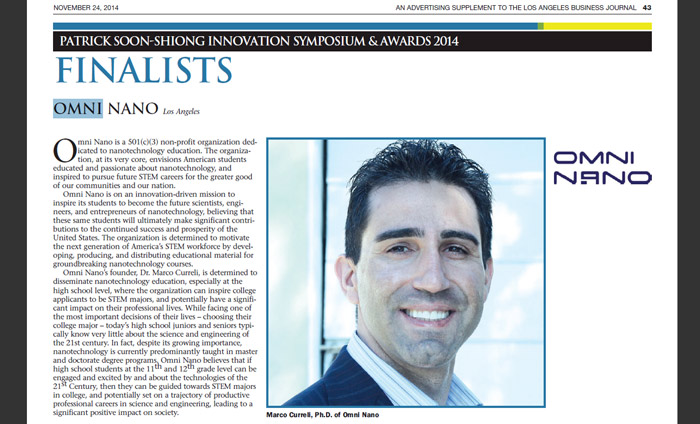 Omni Nano is Featured as Finalist in LABJ Non-Profit Awards