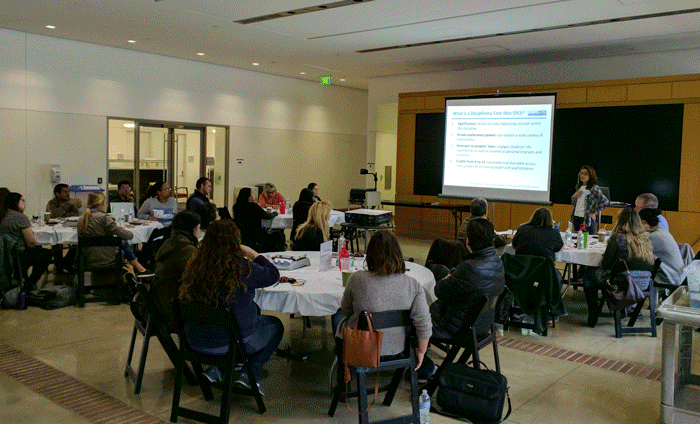 Science teachers getting trained on fabrication of simple solar cells using nanomaterials and cranberry juice at UCLA's CNSI.