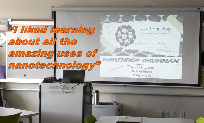 Omni Nano presented its Discover Nanotechnology Workshops to 140 students at Da Vinci Schools in El Segundo, CA.