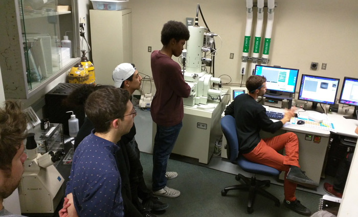 Nanotech students from West LA College visiting USC-CEMMA. Here at the JEOL SEM.