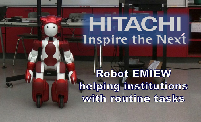 Omni Nano attended the 8th Annual “Hitachi Celebrates Science Day” to brainstorm potential applications for Hitachi's EMIEW3 humanoid robots in development